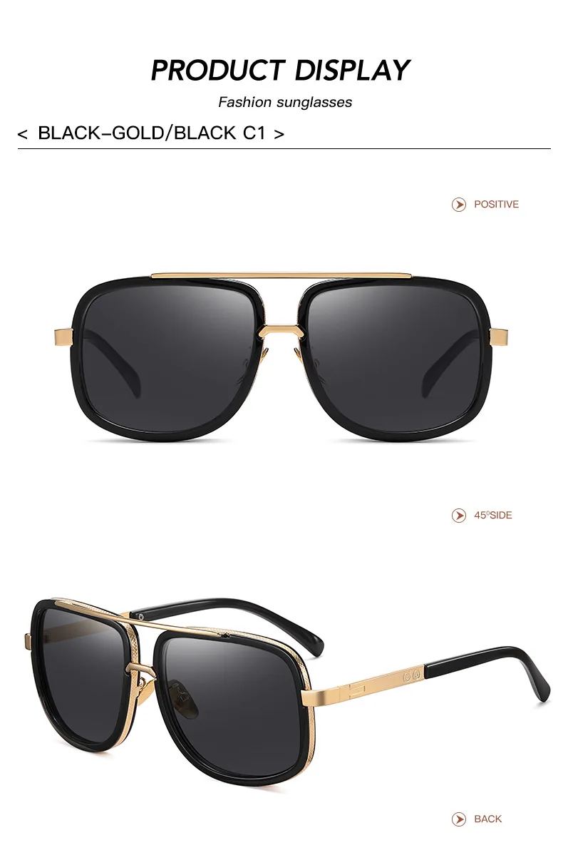 Metal Classic Glasses Design Sun Glasses Square Pilot Style Rivets