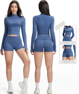 Wholesale Fitness Clothing 2 Piece Women Gym Yoga Wear Set Workout Long Sleeve Top Outfit Gym Fitness Sets