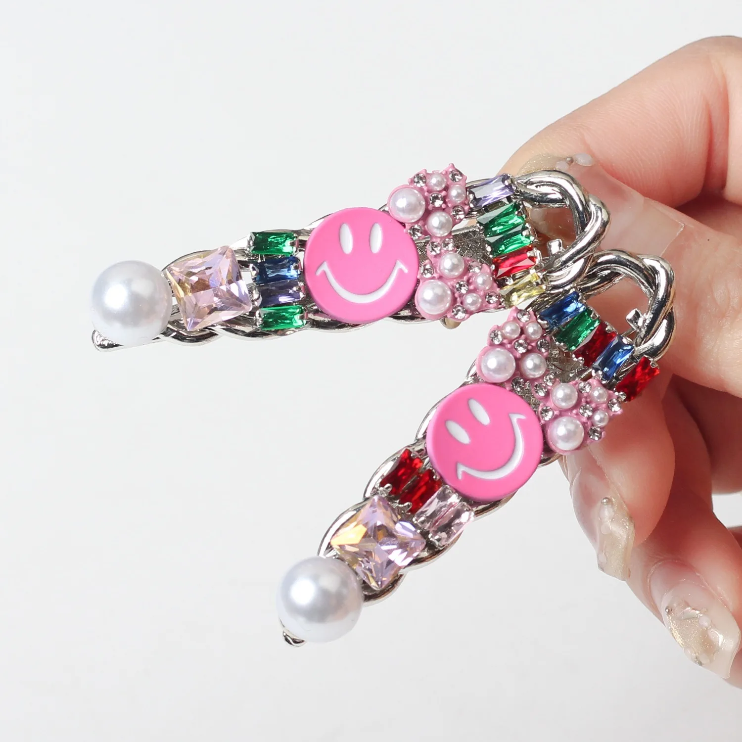 Wholesale Sweet Pink Baroque Smile Heart Hair Clip Fashion Luxury