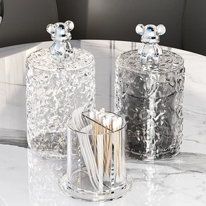 Modern Round Plastic Toothpick Box Holder with Bear Water Ripple Design for Household Injection Technics