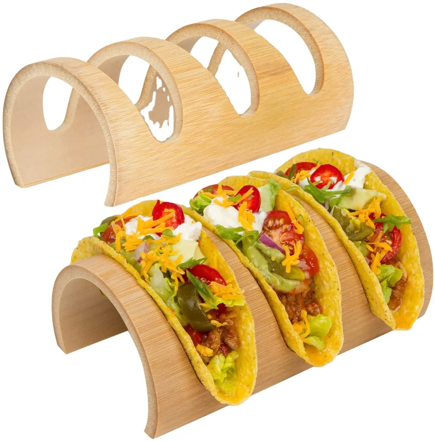 2 Supporti Per Tacos In Bambù - Porta Taco Con Clip, Contiene 16 Tortilla, Per Panini E Hot Dog - Foto 9