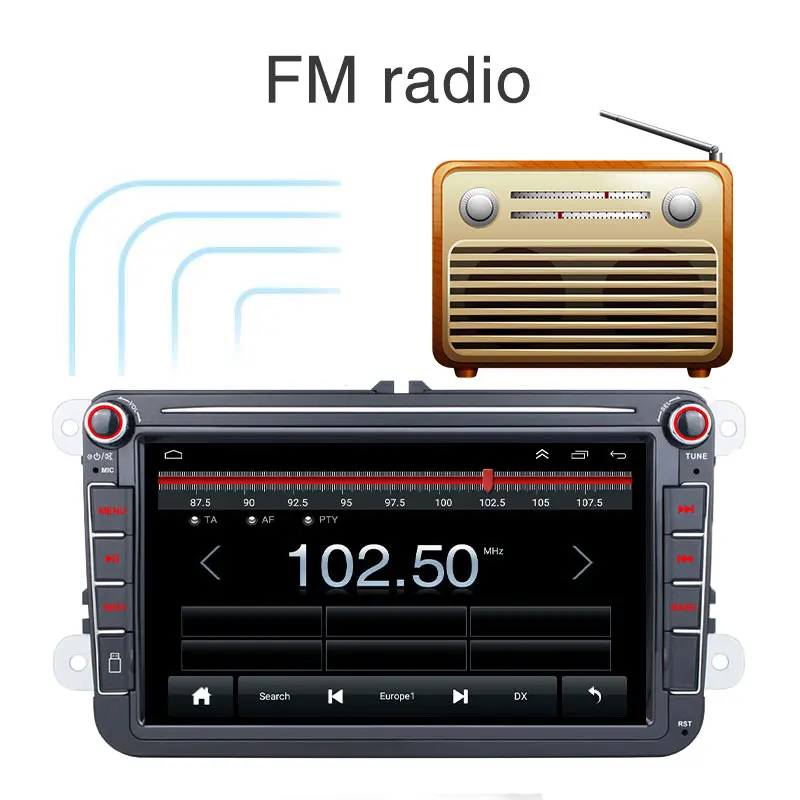 8 Inch Android 9.1 Autoradio 2 Din Car Radio Stereo Gps Wifi Bt Fm for VW PASSAT POLO GOLF 5 6