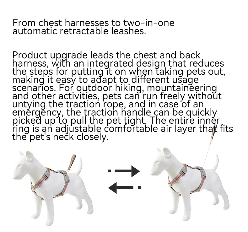 Retractable Dog Leash Harness Set Reflective Adjustable Vest No Pull Lead for Large Dogs supplier