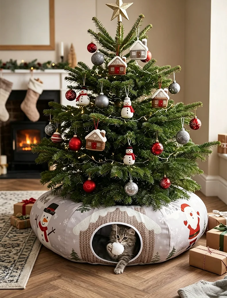 product new christmas themed cat tunnel festive atmosphere indoor self play toy all season interactive tunnel for cats kittens-3