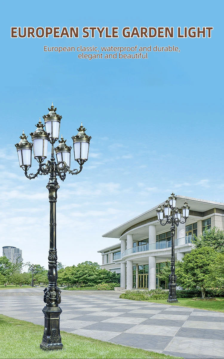 Professional manufacturer outdoor antique cast iron solar street post lamp led garden pole pillar light