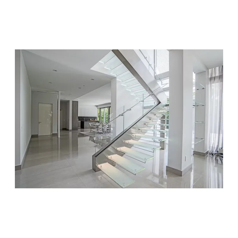 Modern Single Stringer Staircase with Glass Railing for Stylish Home Interiors