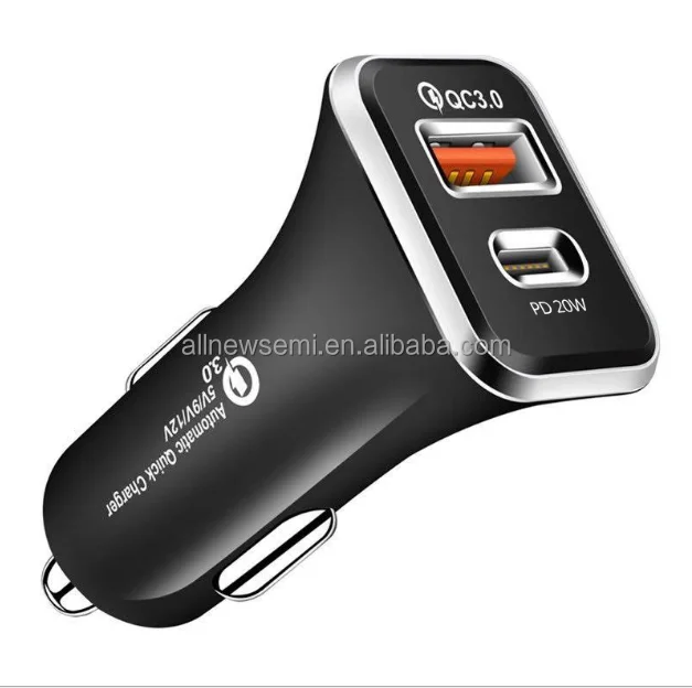 Pd20w car charger QC 3.0 car charger 38W double channel double port fast charging PD + qc3.0 fast charging car charger