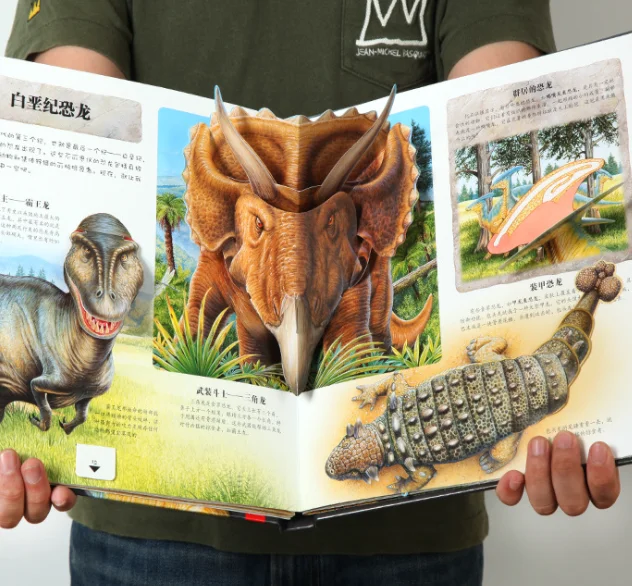 Kids Children Custom Made Printing Collection Preschool English Animal Design Dinosaur Dino Story 3D Flap Picture Pop up Book