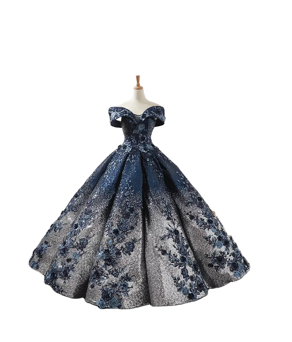 Feishiluo Wholesale Dark Blue Prom Ball Gown with Sequins