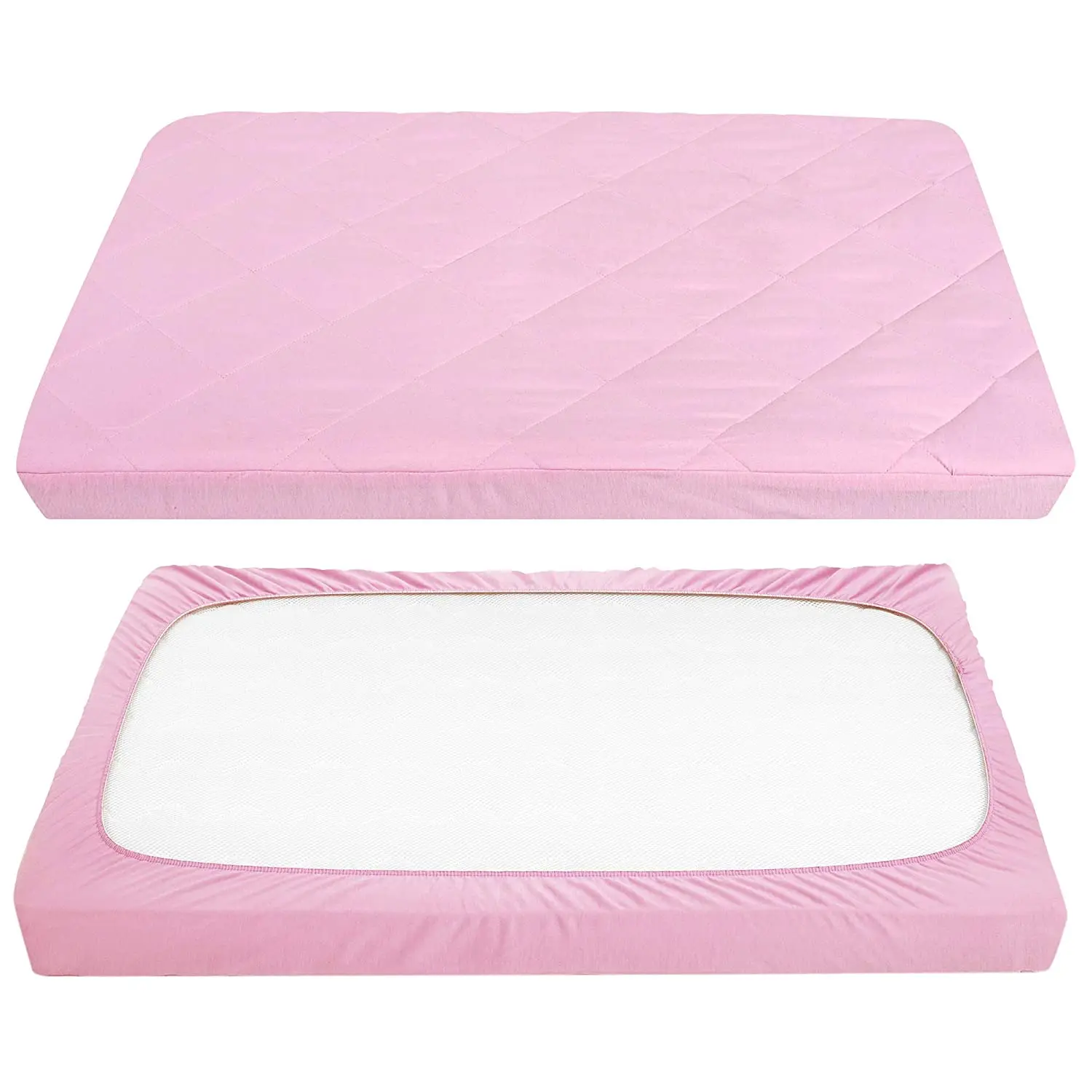 Стеганый матрас для детской кроватки, размер 39x27x5 дюймов, цвет нефритовый розовый