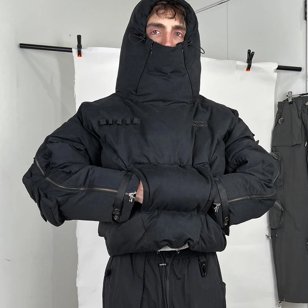 Streetwear Waterproof Men's Bubble Down Coats Blank Custom Multi Pockets Outdoor Black Winter Puffer Jacket For Men_voghion.com