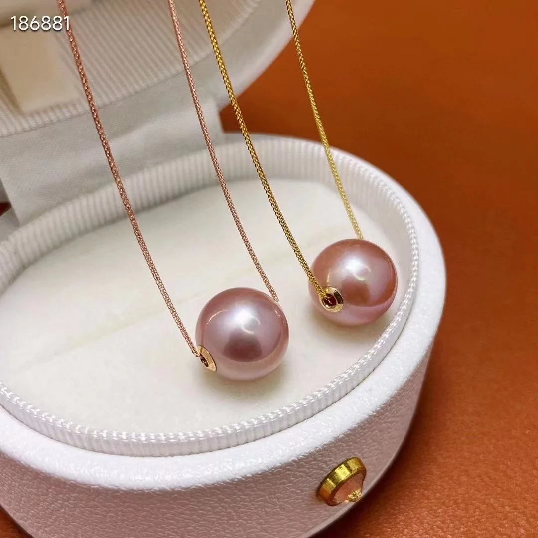 10-11mm Edison Pearl Pendant for Women Real Solid 18K AU750 Gold Natural  Pearl White Purple Pink Pearl Pendant