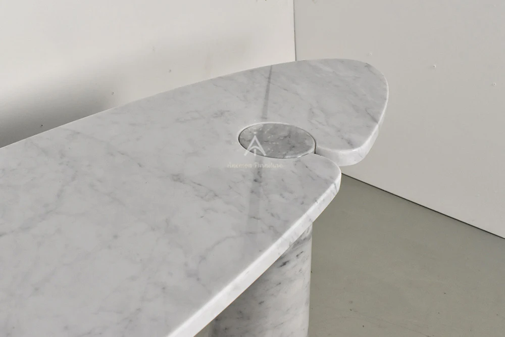AF T125 Vintage design white marble console table with marble pedestals