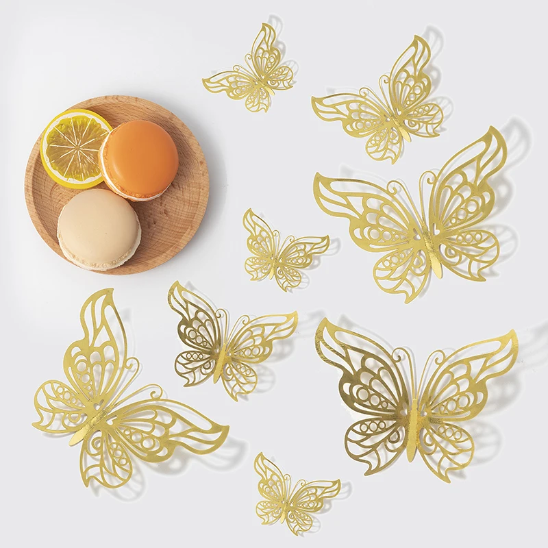 Set Decorativo 100 Spille A Corsage Con Diamanti + 48 Adesivi Murali Farfalla 3D Oro - Per Matrimoni, Compleanni, Feste
