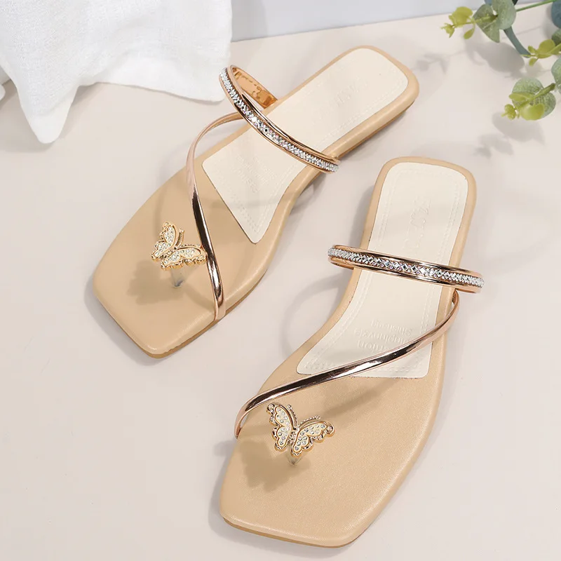Wholesale Women Summer Fashion Clip Toe Cross Flat Rhinestone