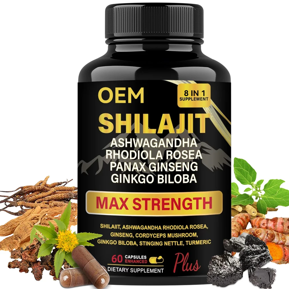 OEM 8-In-1 Shilajit Pure Himalayan Organic Supplement Capsules Adult Energy Boost Rhodiola Rosea Ashwagandha Gingko Biloba