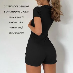 Clothing Factory's New Design Women's High Stretch Ribbed Sports Outfits One Piece Yoga Activewear Plain Short Breathable