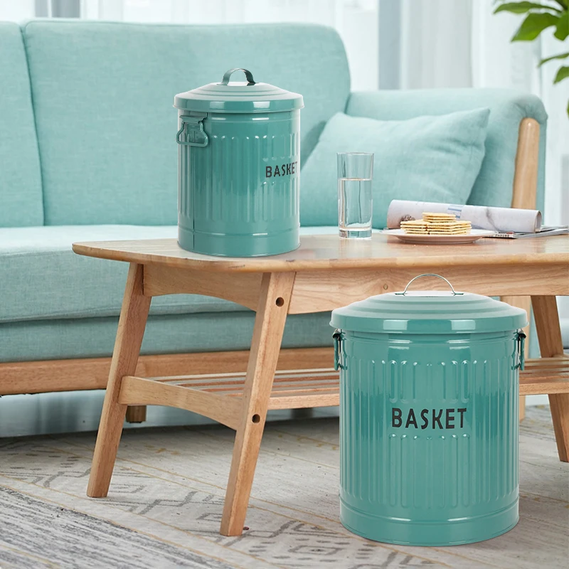 New Style Storage Container Galvanized Metal Material Storage Bucket Set of 2 Laundry Basket with Lid