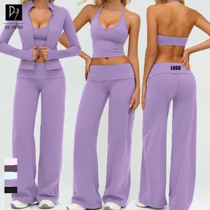 Custom Workout Sports Bra and Leggings Set Sexy Gym Fitness Sportswear Activewear 3 Piece Yoga Wear Set Women Yoga Set