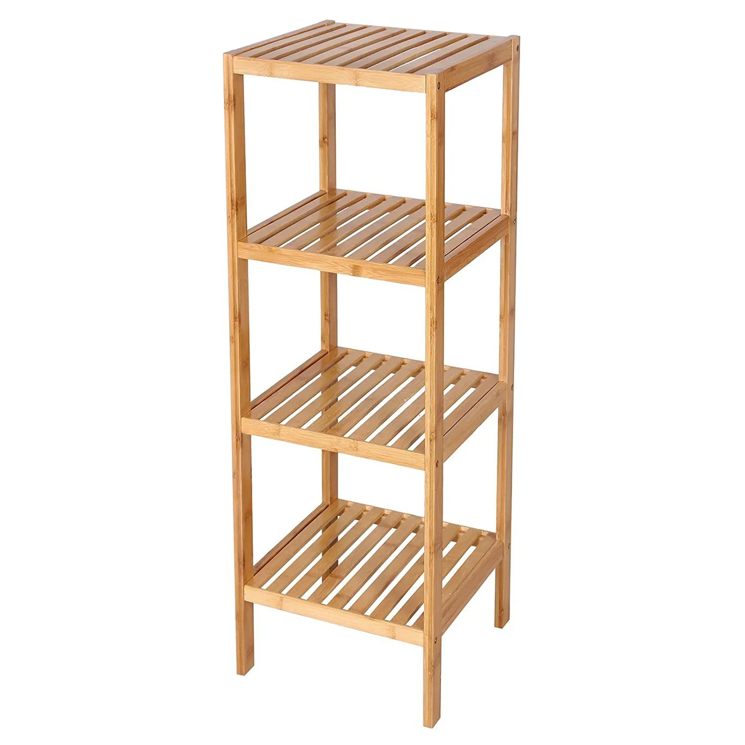 Bamboo Bathroom Shelving 4 Tier Storage Stand Freestanding Toiletry Organizer Shower Room Accessory Rack Towel Display