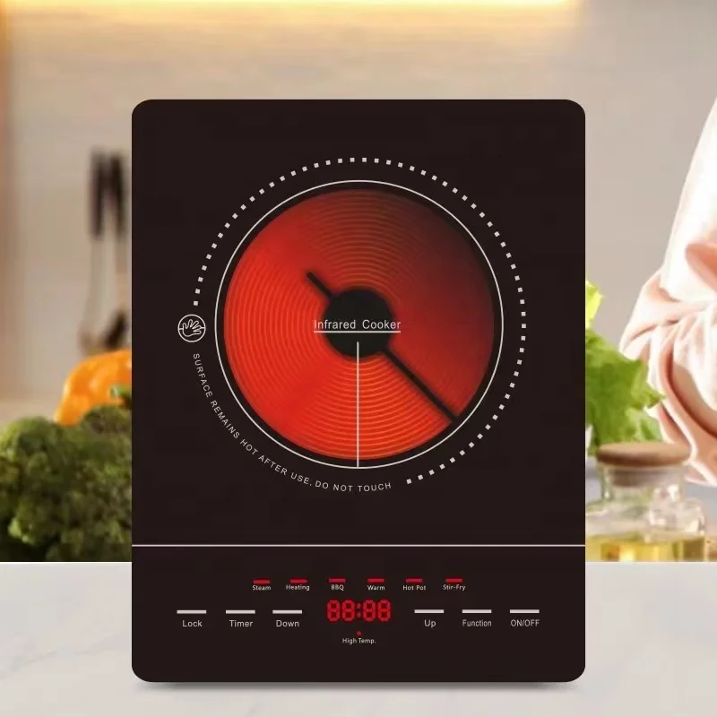 Portable 2200W Electric Induction Cooker Touch Control Clay Pot Infrared Panel Microcrystalline Stove 2200W Portable Cooker