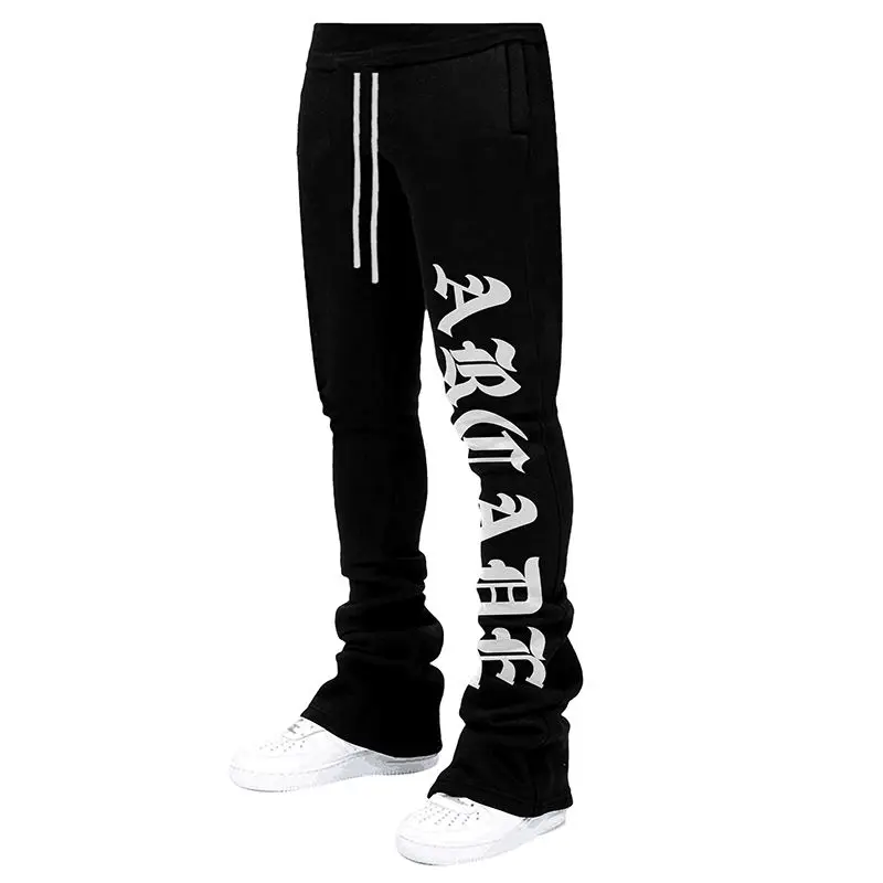 Custom puff print stack sweatpants drawstring trousers cotton french terry joggers men stacked sweat pants