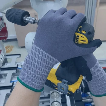 Automotive Safety 15G Nylon Knitted Work Protective Micro Foam Nitrile Coated Gloves