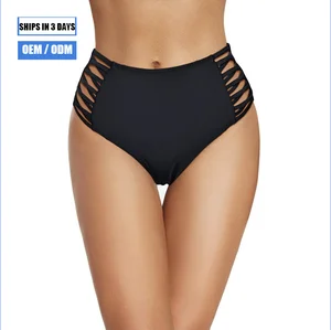 Black Cutout Women's Bikini Shorts, Stylish Cutout Design Black Bikini Briefs, Women's Swimwear Bottoms