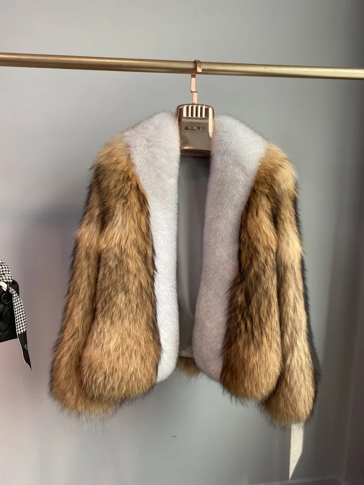 Luxurious Eco-Friendly Thick Real Raccoon Fur Plus Size Women's Coats Warm Fluffy Breathable Winter Casual Coat Polyester Lining