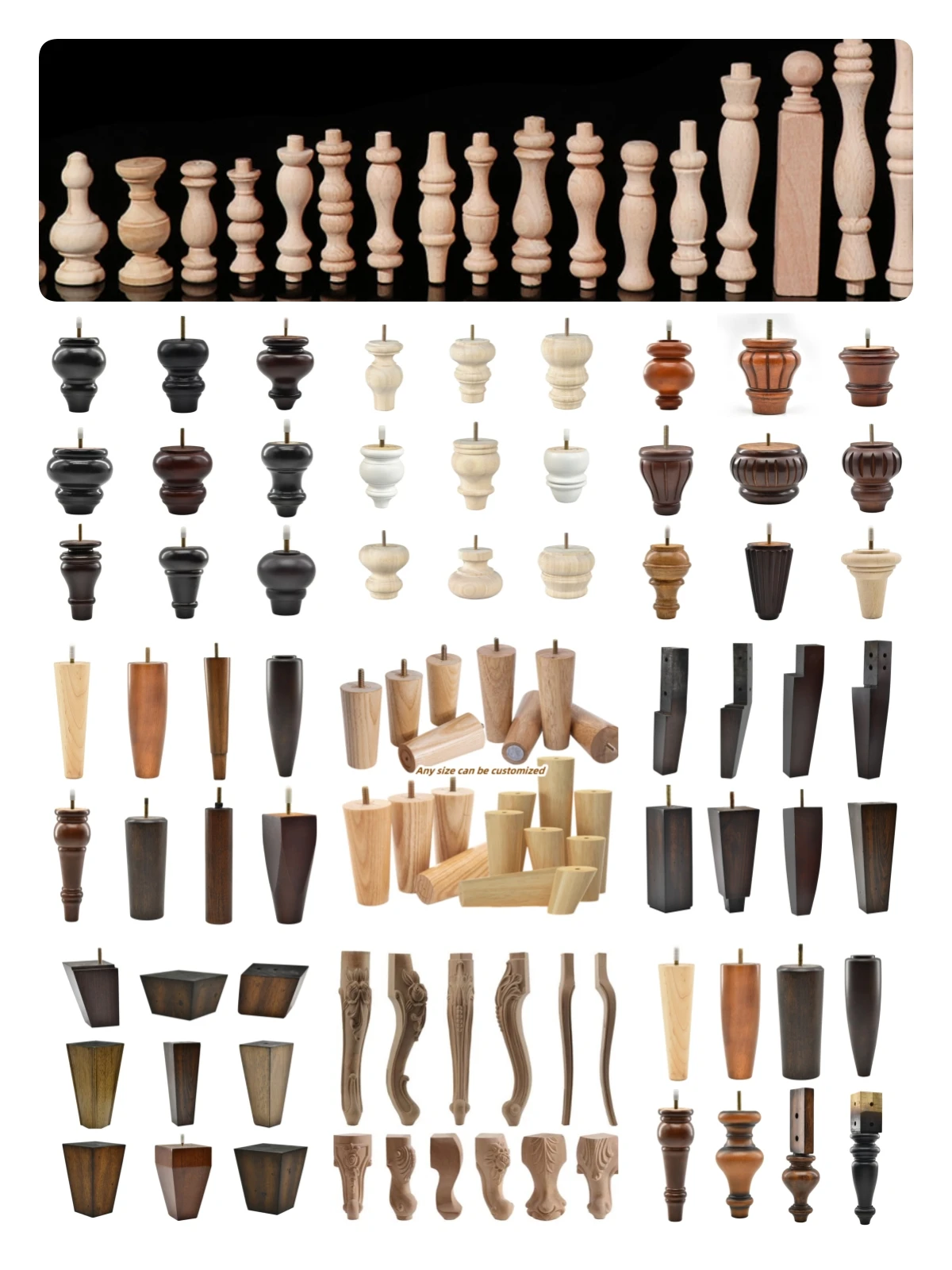 Wholesale Modern Sofa Leh Unfinished Round Rubber Wooden Furniture Leg Custom Antique