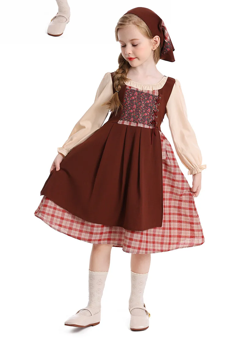 Cameriera della fattoria Fantasia Make up Party Girl Dress Fantasia  carnevale fata Cosplay carnevale di Halloween bambini piccolo cappuccetto  rosso