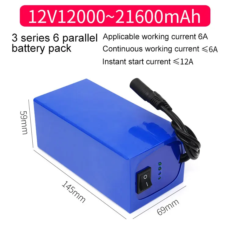 Sound System High Capacity 2500mAh 10Ah 20Ah Rechargeable 12v Lithium Ion Battery With Switch