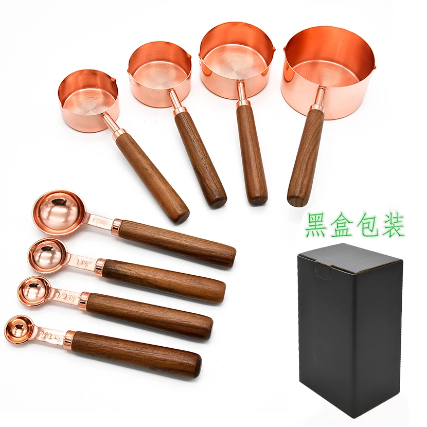 NEW Modern Stainless Steel Rose Gold Finished 8PCS Set Measuring Cups ...