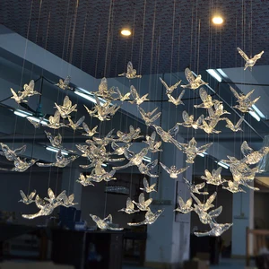 Custom Modern Art Flying Bird Pendant Light Warm White Metal Chandelier for Hotel Lobby Sales Office & Sand Table Installation