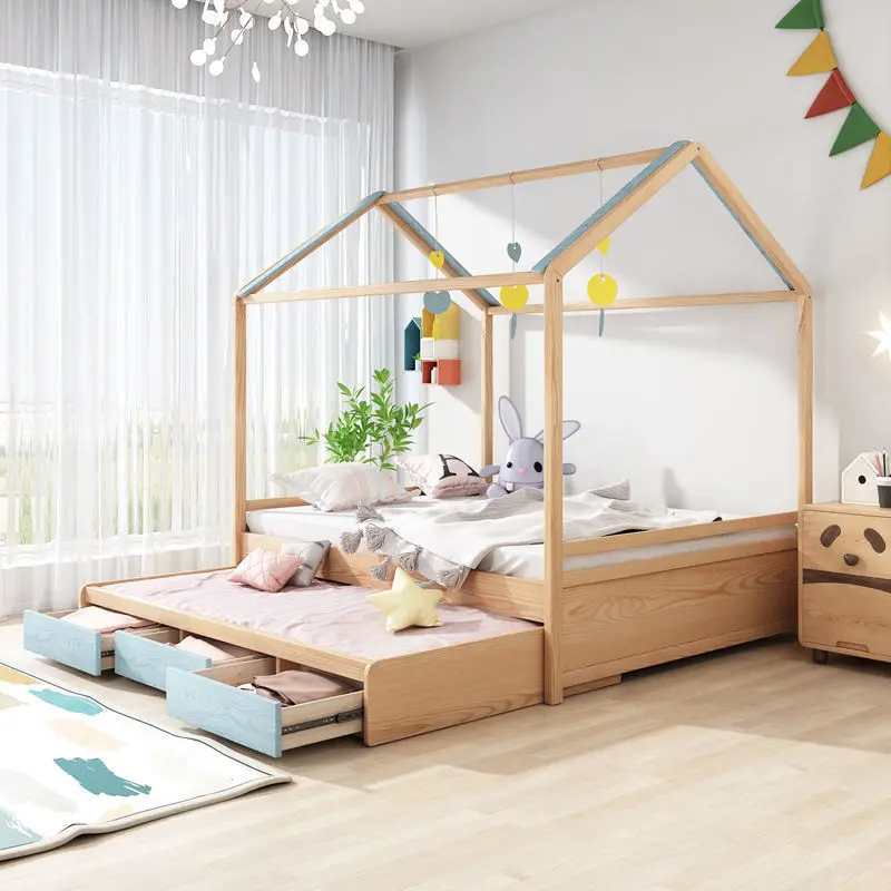 Modern Wooden Bed Children's Bed Small House Simple Solid Toddler ...