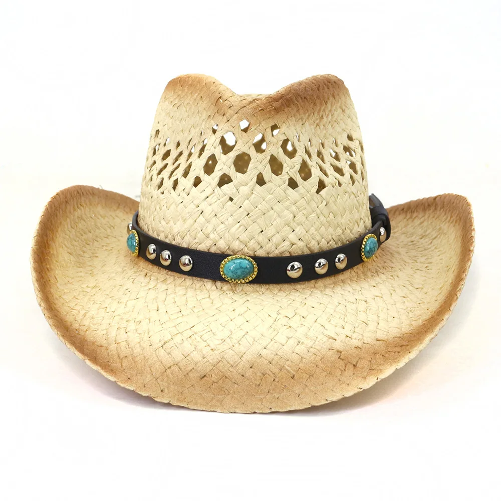 Women Men Summer Casual Trendy Beach Sun Straw Jazz Hat Cowboy Fedora hat Gangster Cap 