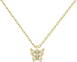 14K Gold Plated Dainty Pendant Necklace with Dot Elephant Butterfly Pineapple Diamond Stone for Layering Necklaces Pearl Chains
