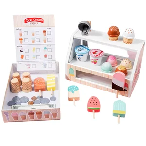 Cheap Price Children's Pretend Ice Cream Shop Juguetes Wood Simulations Dessert Pretend Play Preschool Toys for Kids Boys Girls