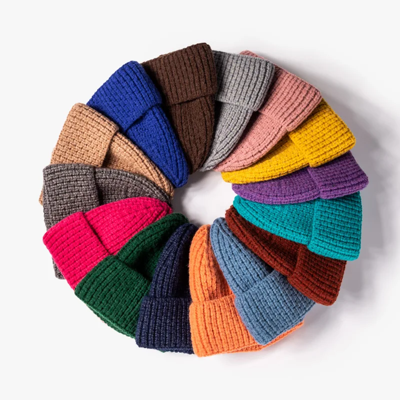 Solid Wool Blend Cozy Soft Warm Ribs Custom Knitted Beanie Winter Hats With Embroidery