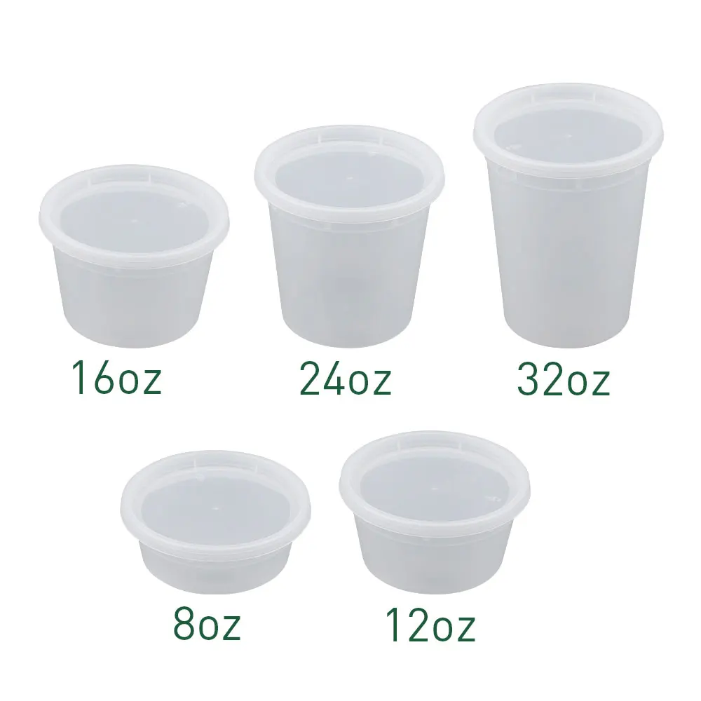 Food Storage Deli Containers with Lids 8oz, 12oz, 16oz, 24oz, 32oz Freezer Clear Deli Cups, BPA-Free Leakproof Round Meal Prep
