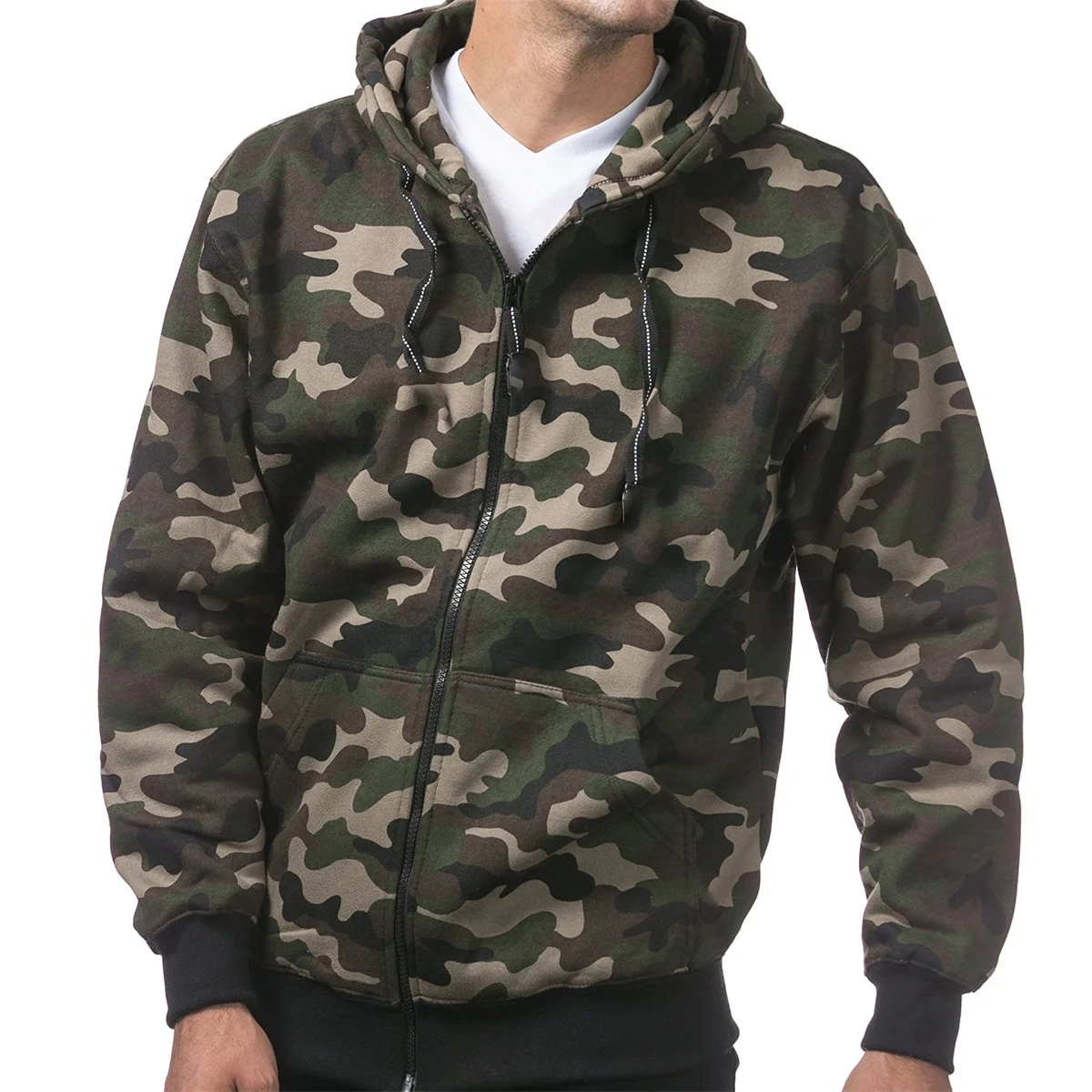men fuzzy camo hoodie