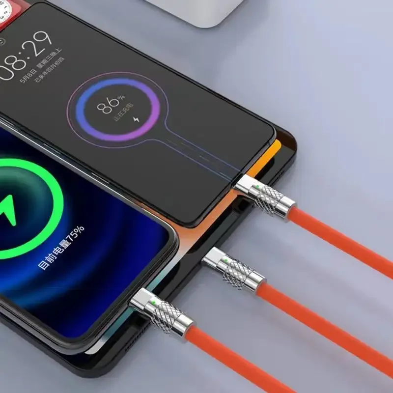 High Quality 120w  Quick Charge Mobile Phone Charger Data Cable Liquid Silicone Feel Usb-c Fast Multi Charging Cable 3 in 1
