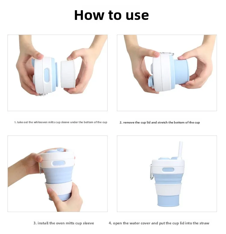 Customizable Logo New Portable Silicone Foldable Coffee Cup Retractable Direct Drinking Cup with Rope for Outdoor Travel Use details