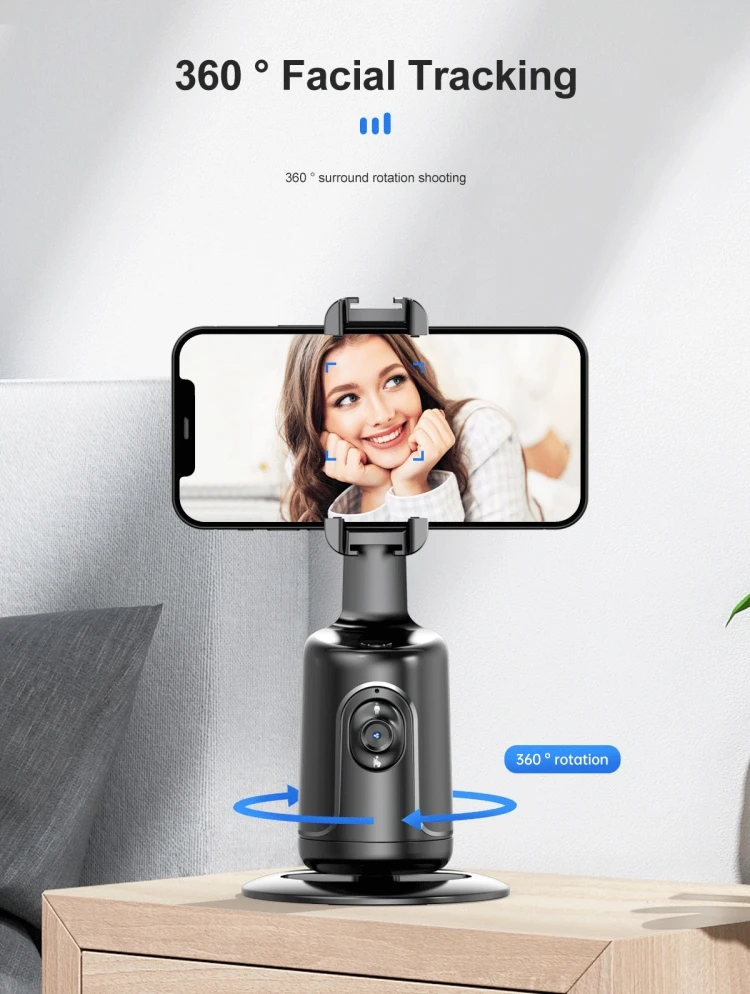 New Intelligent AI Face Recognition Rotating 360 Phone Stand AI tracker Cell Phone Holder with Cold Shoe Interface