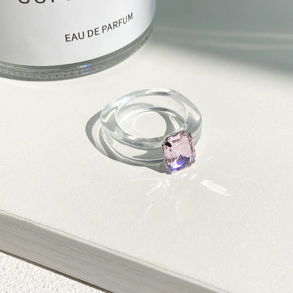 Fashion Colorful Acrylic Rings Rhinestone Resin Plastic Rings for Women Men Jewelry