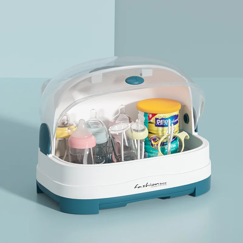 Hot Sale Plastic Baby Bottle Drying Rack Rectangle Shape with Cover and Handle-for Milk Feeding Bottle Storage