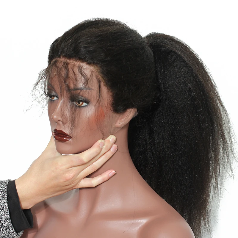 Wholesale 20 Inch Grade 10a 100% Brazilian Human Virgin Hair Natural Color  Light Yaki Straight Full Lace Wig