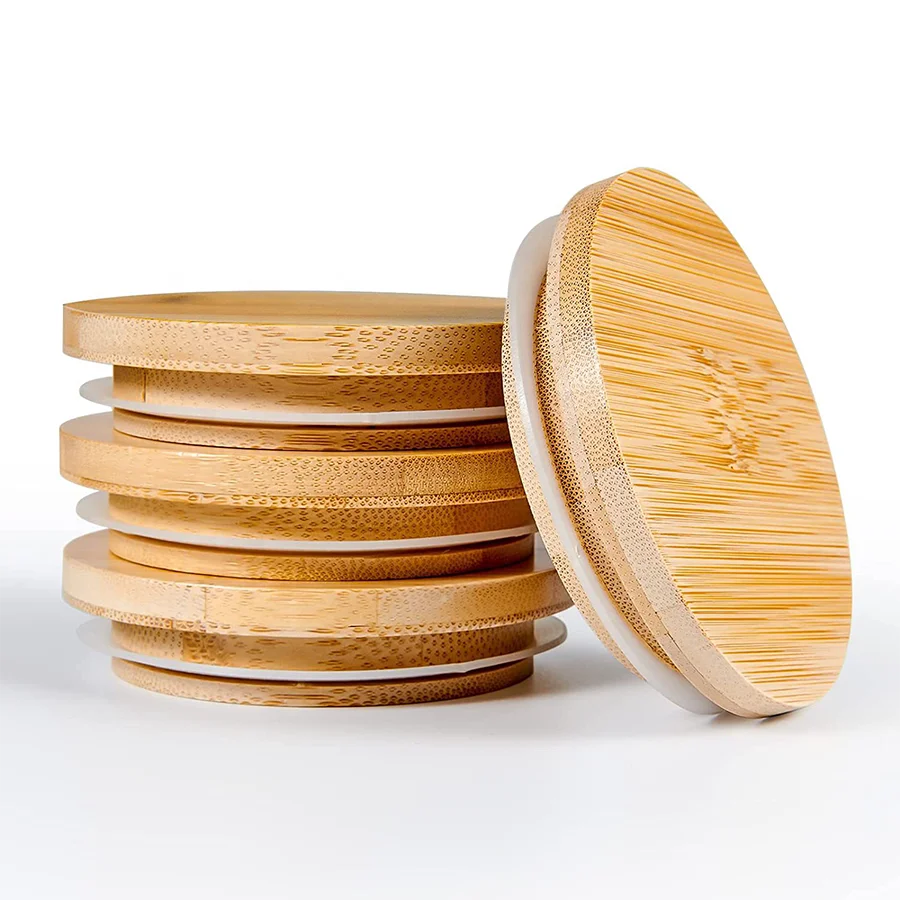 Hot Selling Bamboo and Wooden Lids Set Accepts Custom Wood Bamboo Cover for Glass Candle Mason jars