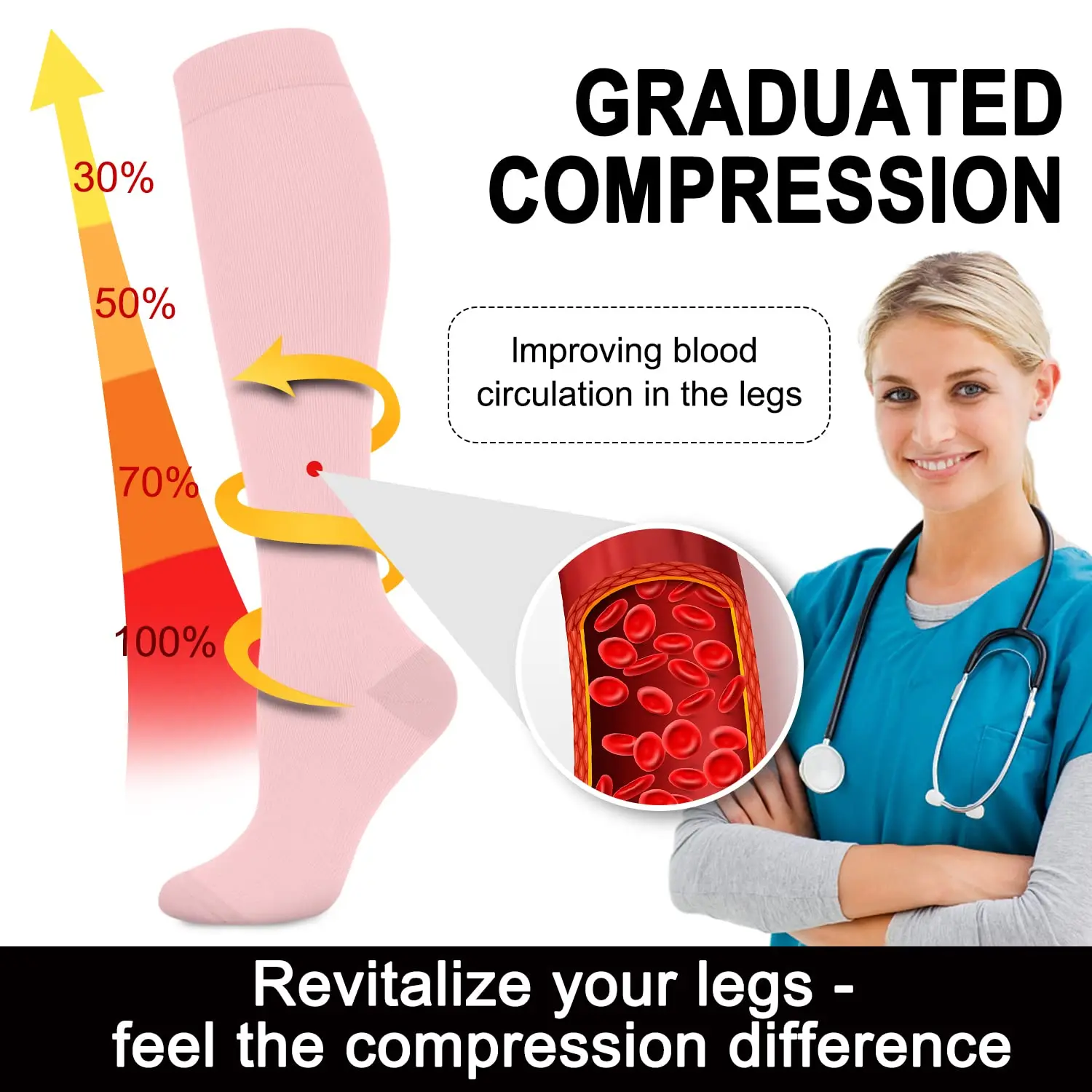 Custom Print Tie Dye Medical Running Nursing Knee High Socks Athletic Quick Dry Cute Design Sports Compression Socks