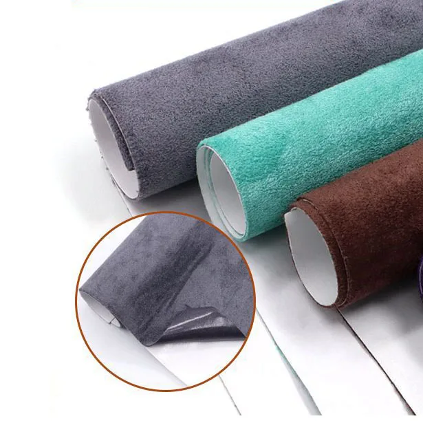 Custom Size 0.8 mm Velvet Suede Fabric Faux Artificial Synthetic Self Adhesive Leather Sticker Roll for Car Interior Repair